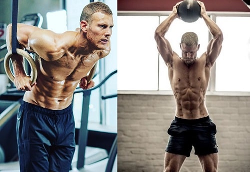 A picture of Tom Hopper has a very muscular and ripped body.